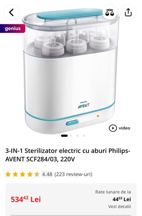 Sterilizator biberoane electric 3in1 PhilipsAv și jucarie forme