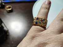 Inel vintage argint danez cu aur de 18 kt si cu zirconii colorate