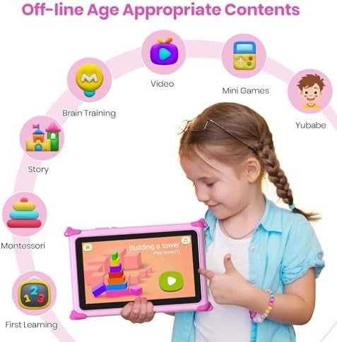 Нов розов Android таблет за деца 3–7г образователни приложения и игри