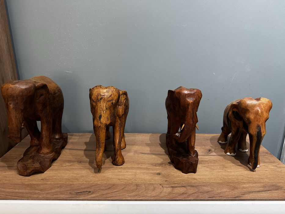 Ръчно изработени дървени фигури на слонове – комплект от 4 броя