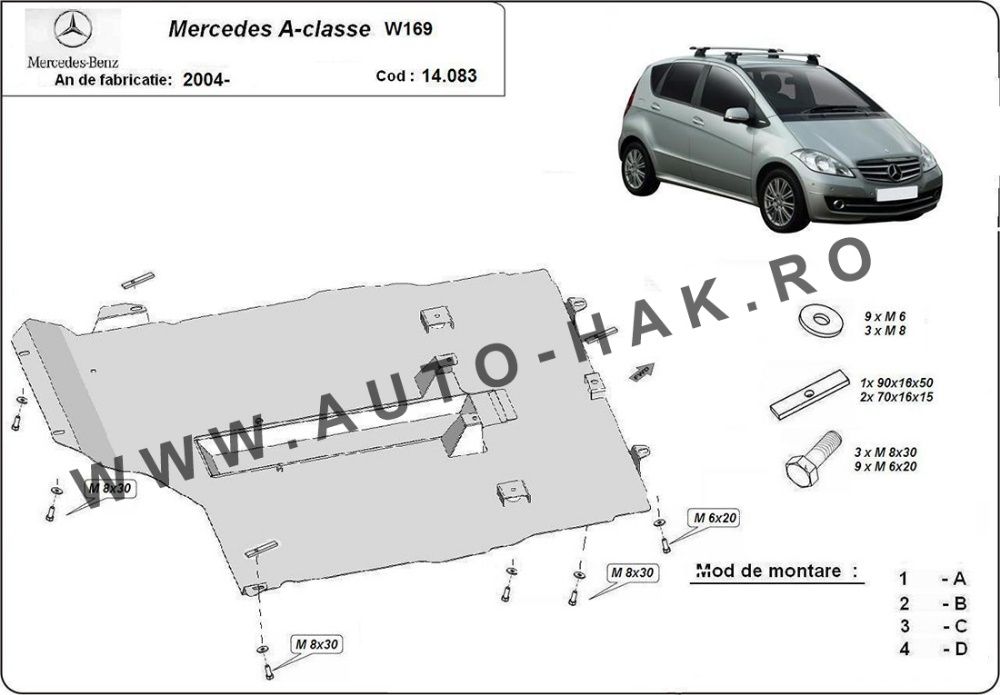 Scut motor metalic Mercedes A-Class W169 2004-2012- otel 2mm