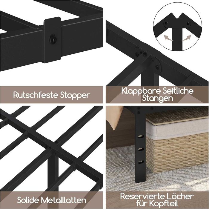 Cadru de pat metalic 140×200 cm stil industrial |S 615072 Black140*200