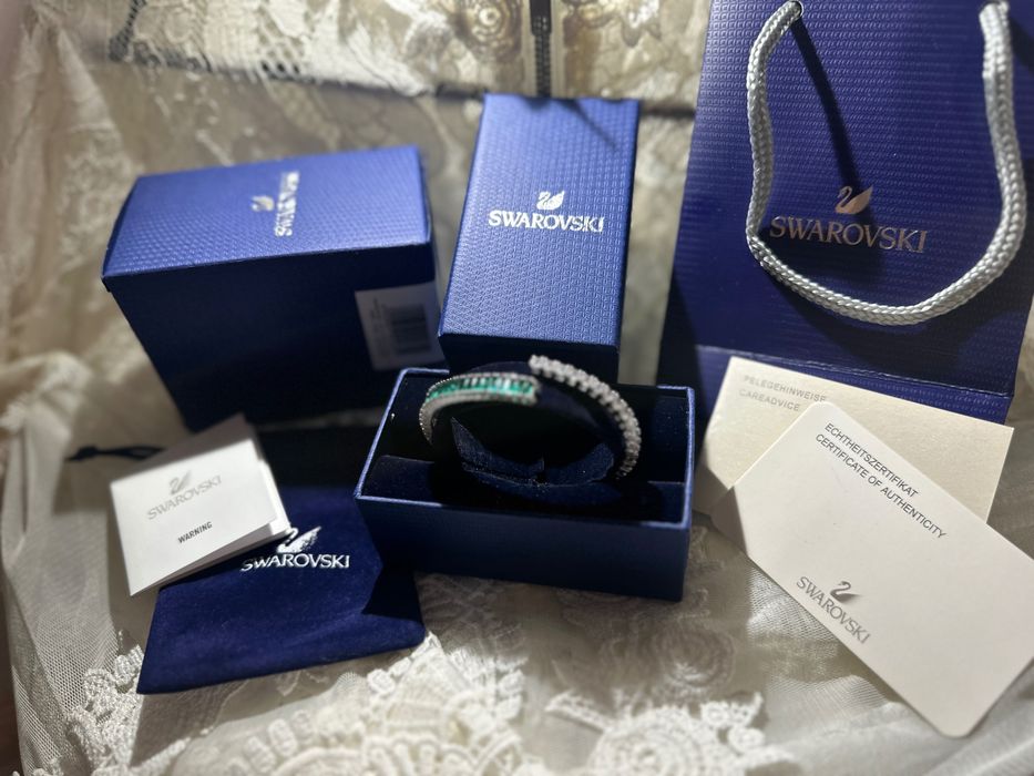 Brățară Swarovski matrix fixa verde cu argintiu