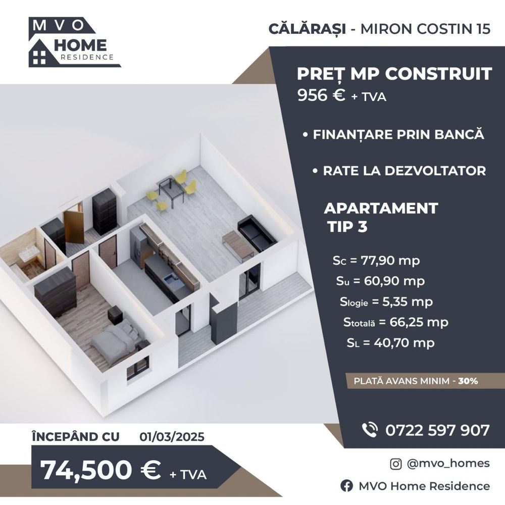 Vand apartament 2 camere zona Petrom Sloboziei, CALARASI