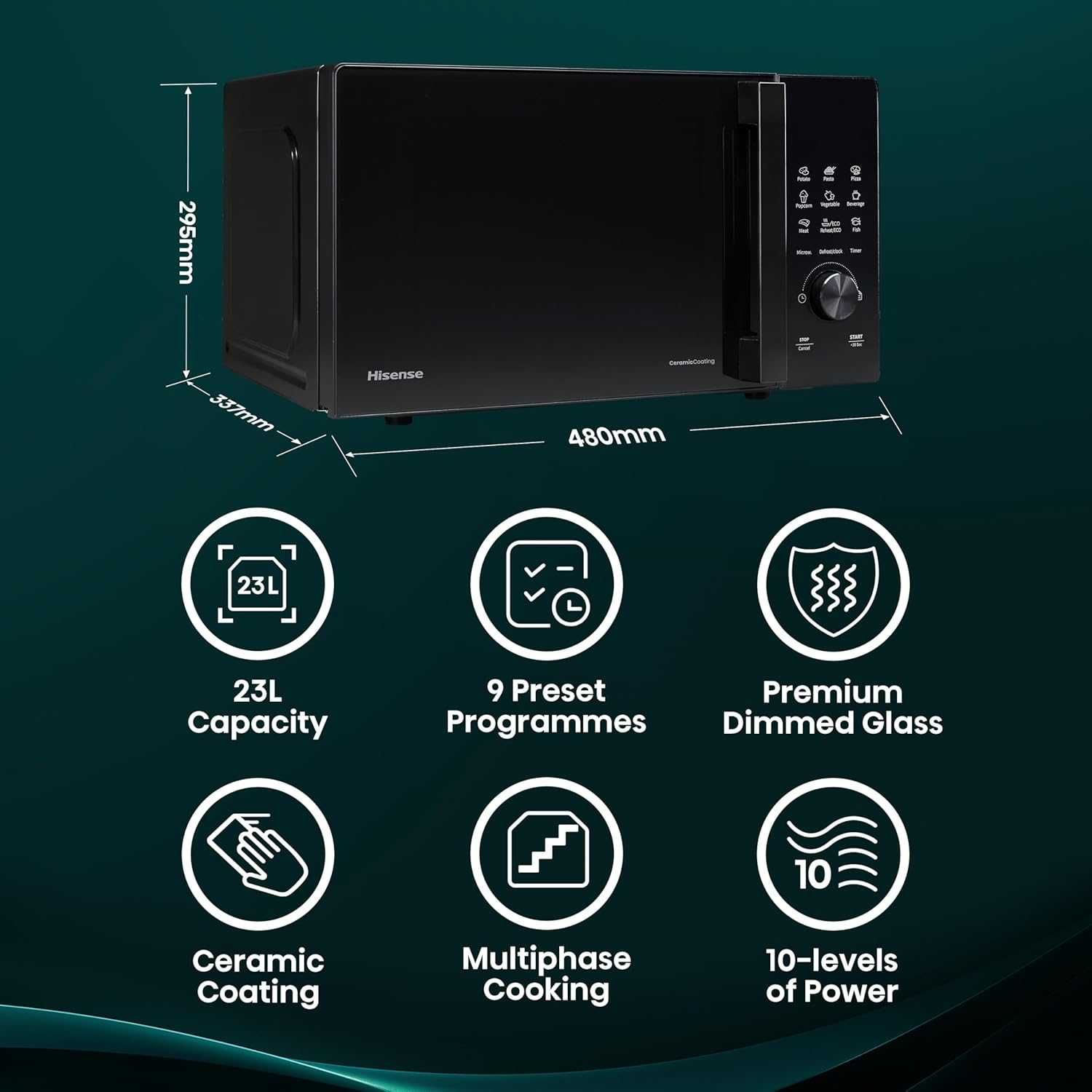 Hisense 23L микровълнова фурна 800W, размразяване, Smart Cook
