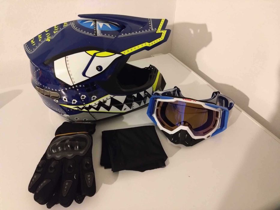 Set casca enduro+Ochelari+Manusi+Cagula