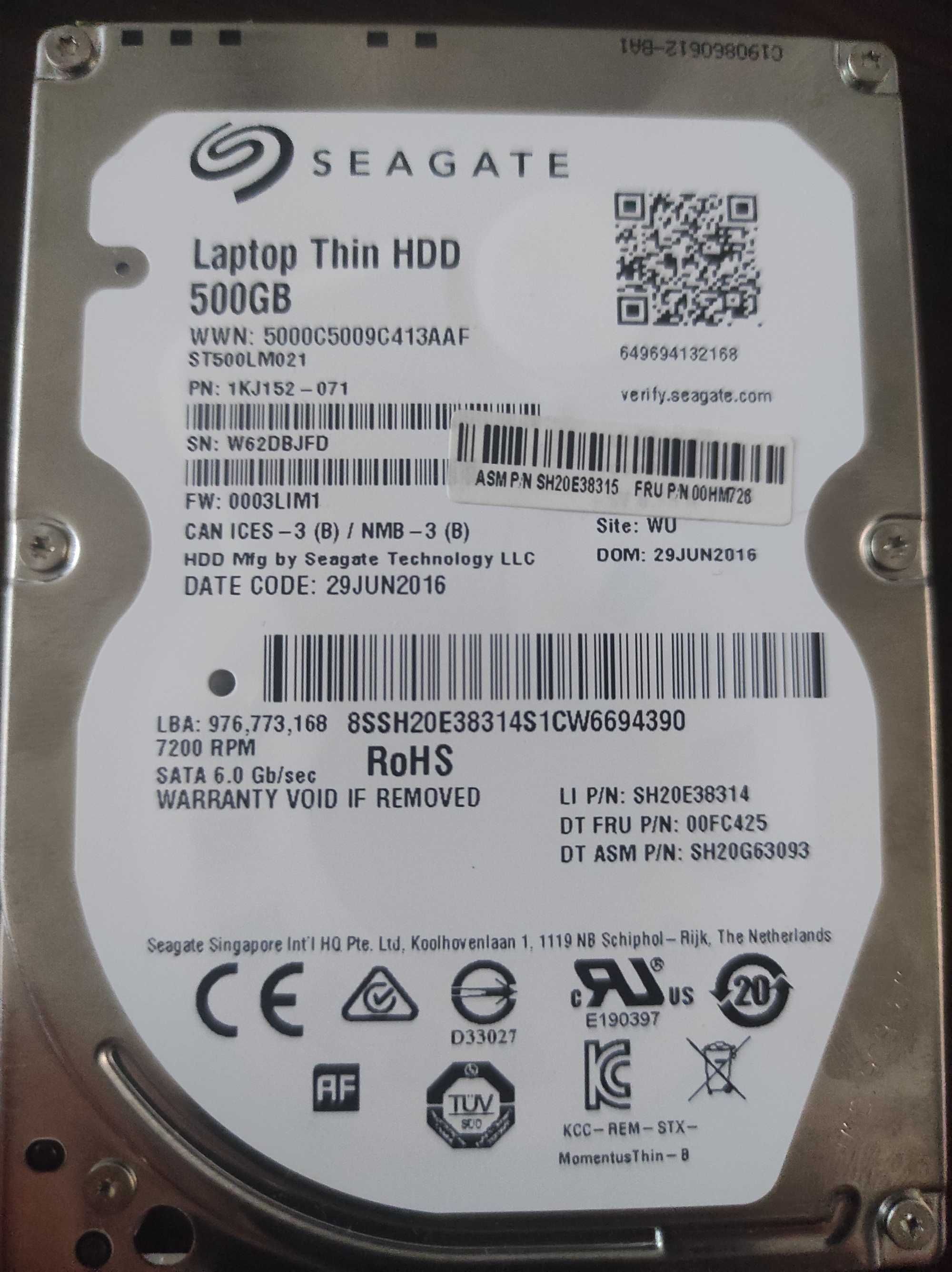 Хард диск за лаптоп 500gb Seagate 2.5", тънък диск