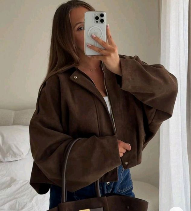 Велурено кафяво яке ро модел на Zara