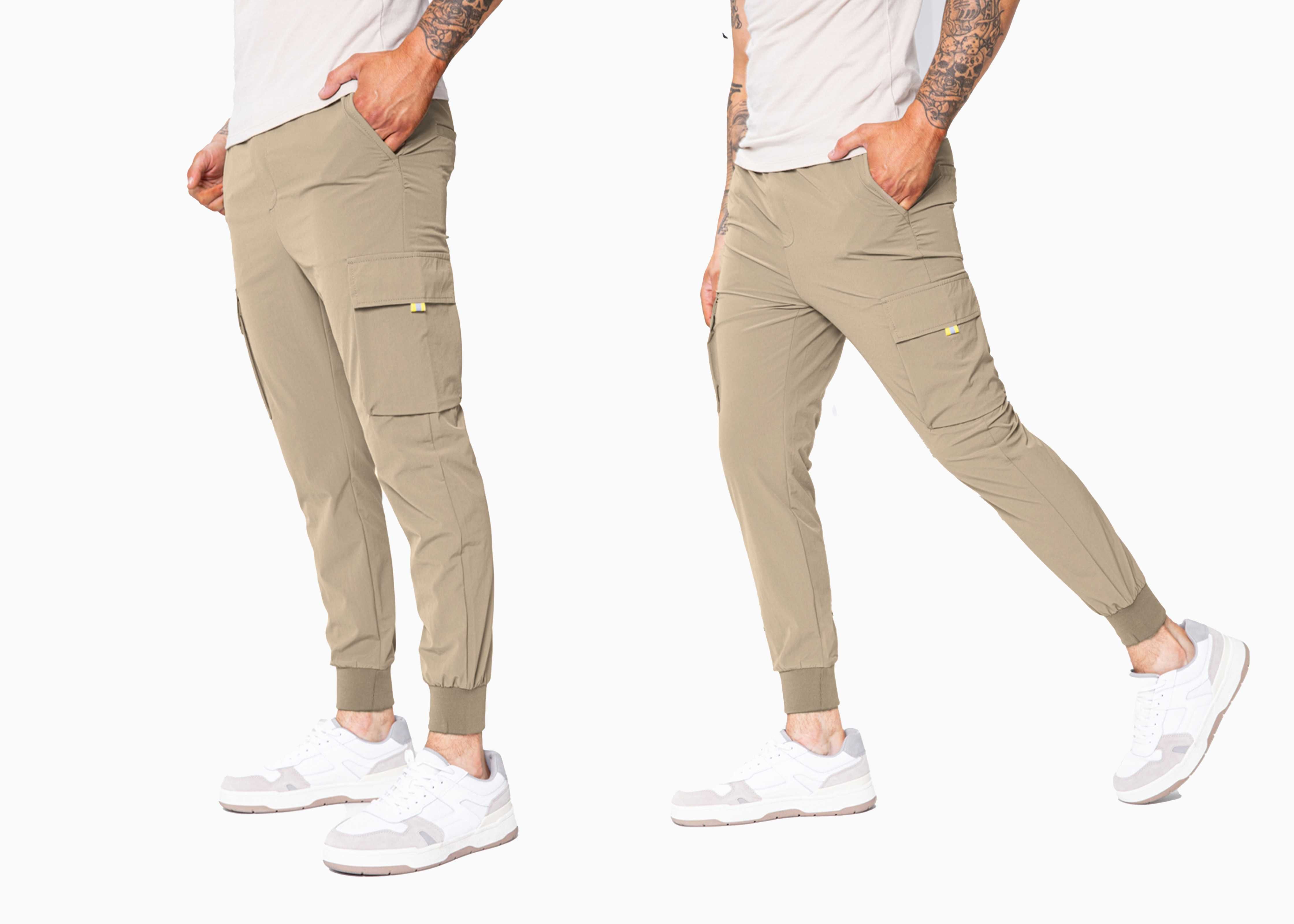 Pantaloni barbati jogger, cu buzunare, Bej