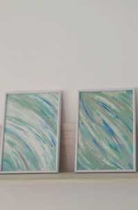 Абстрактна картина СЕТ 2бр. синя, тюркоаз 22 X 30 см декор за стена