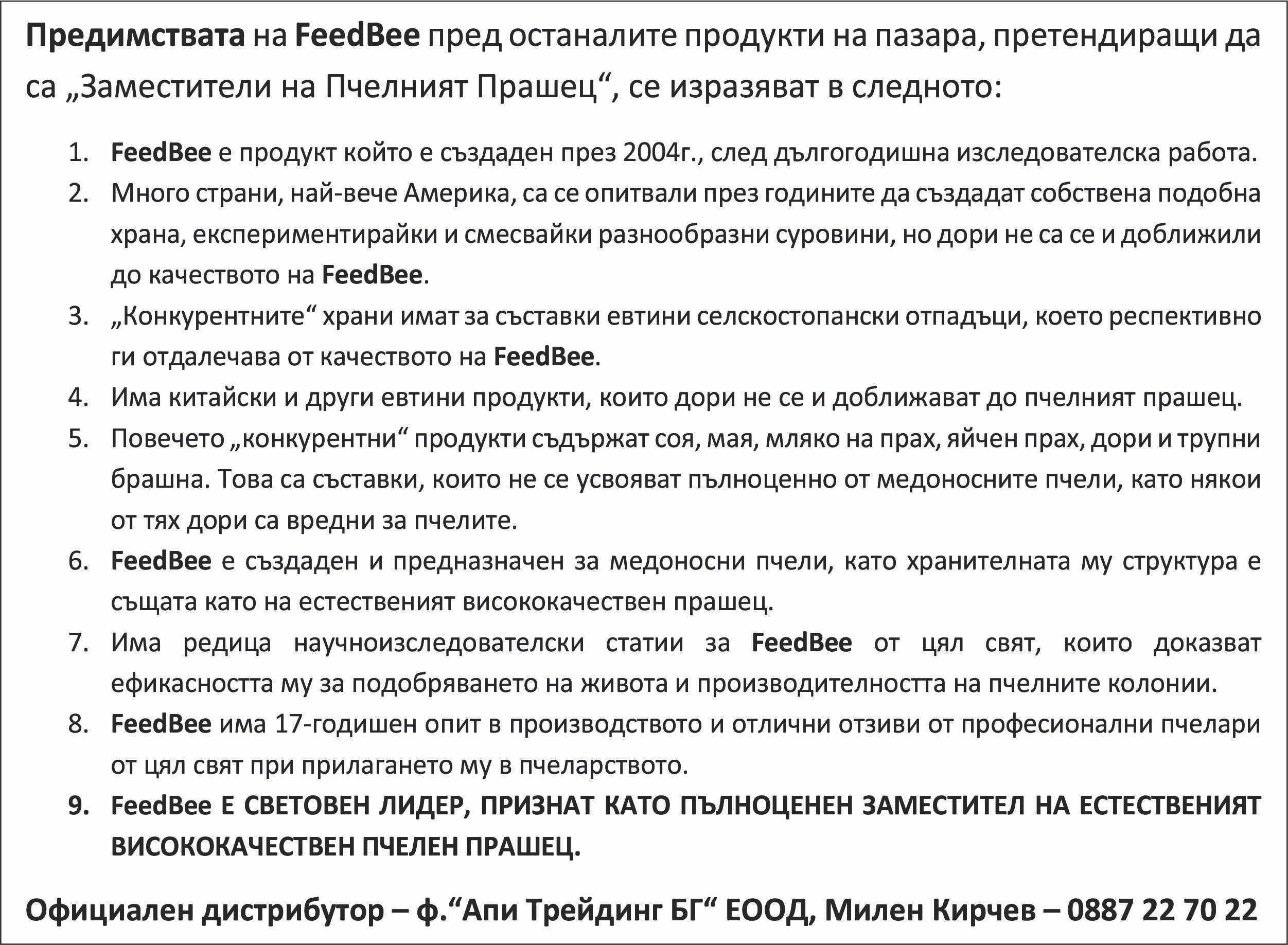 Продавам FeedBee, Feed Bee, Фийд Бий, Фид Бий, ФидБий - Храна за Пчели