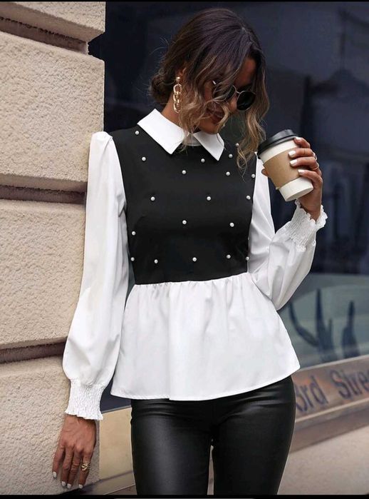 Дамска риза в класическо бяло и черно