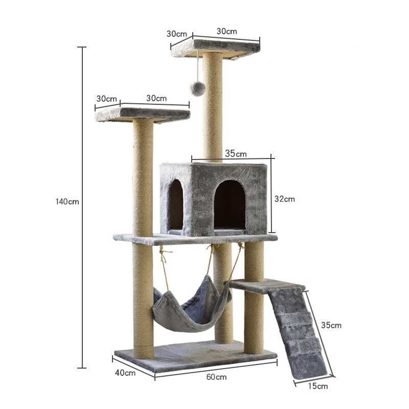 Ansamblu de joaca pentru pisici cu 3 platforme,  140cm