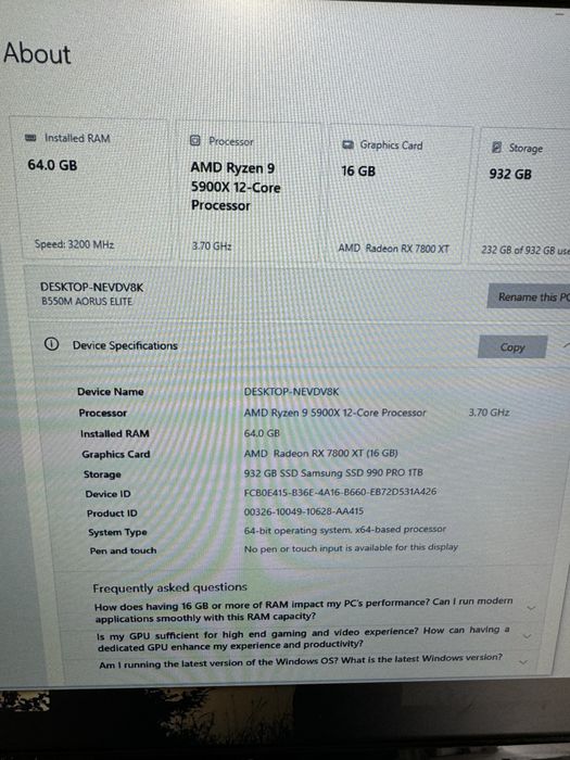 Sistem PC AMD Ryzen 9 5900X 4,8GHz, RAM 64GB, AMD Radeon RX 7800 XT