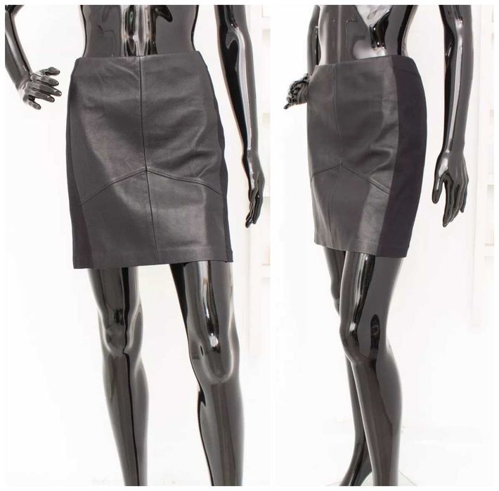 PINKO оригинална дамска кожена пола черна естествена кожа/ плат 36 S