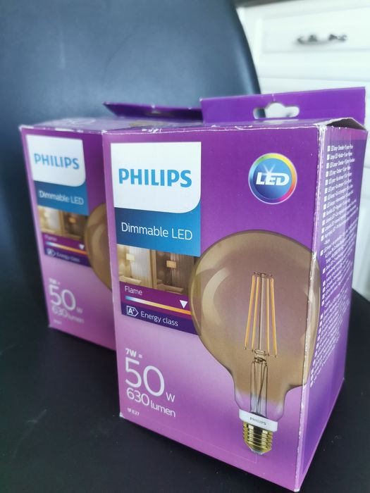 2 x Bec Philips G120 7W E27 2000k dimabil