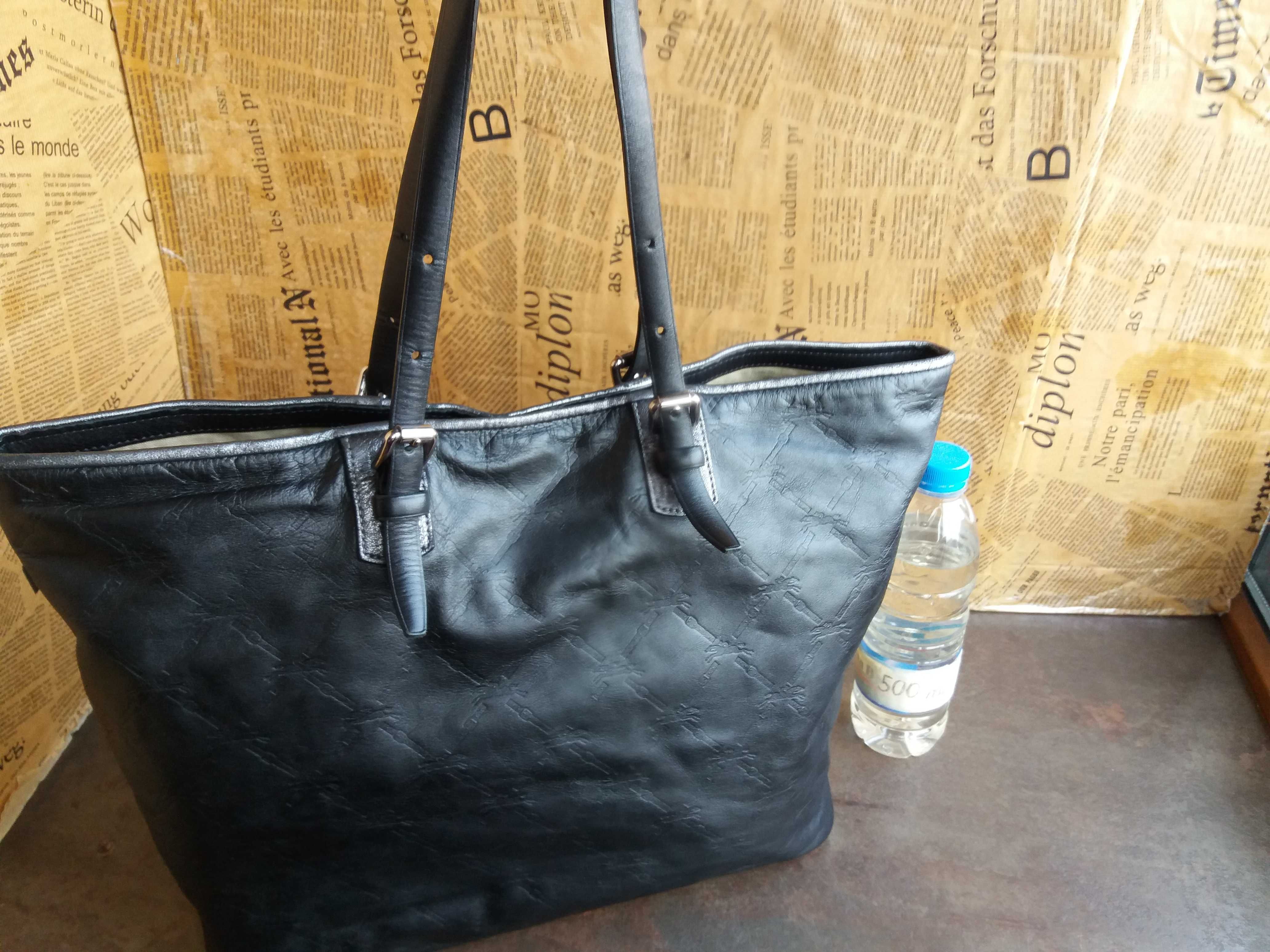 Longchamp/черна чанта-естествена кожа