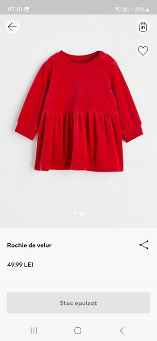 Rochie de velur (catifea) HM rosu intens mar 86 impecabila