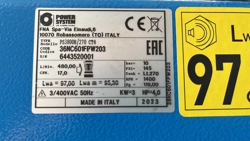 Compresor cu piston Power System 3 KW 10 Bar 270 L cod 203