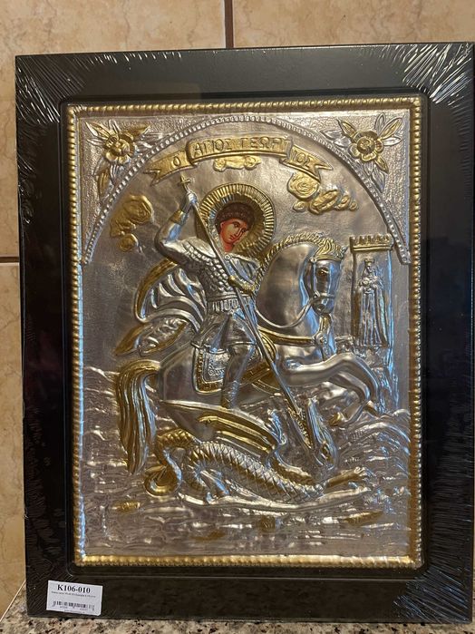 icoana argintata sfantul gheorghe icoana veche argintata dim 30x40