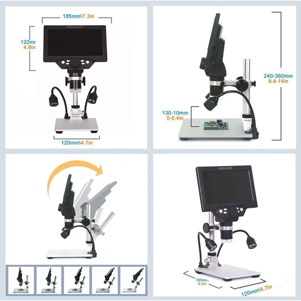 Цифровой микроскоп 1200x с 7-дюймовым монитором, Digital microscope