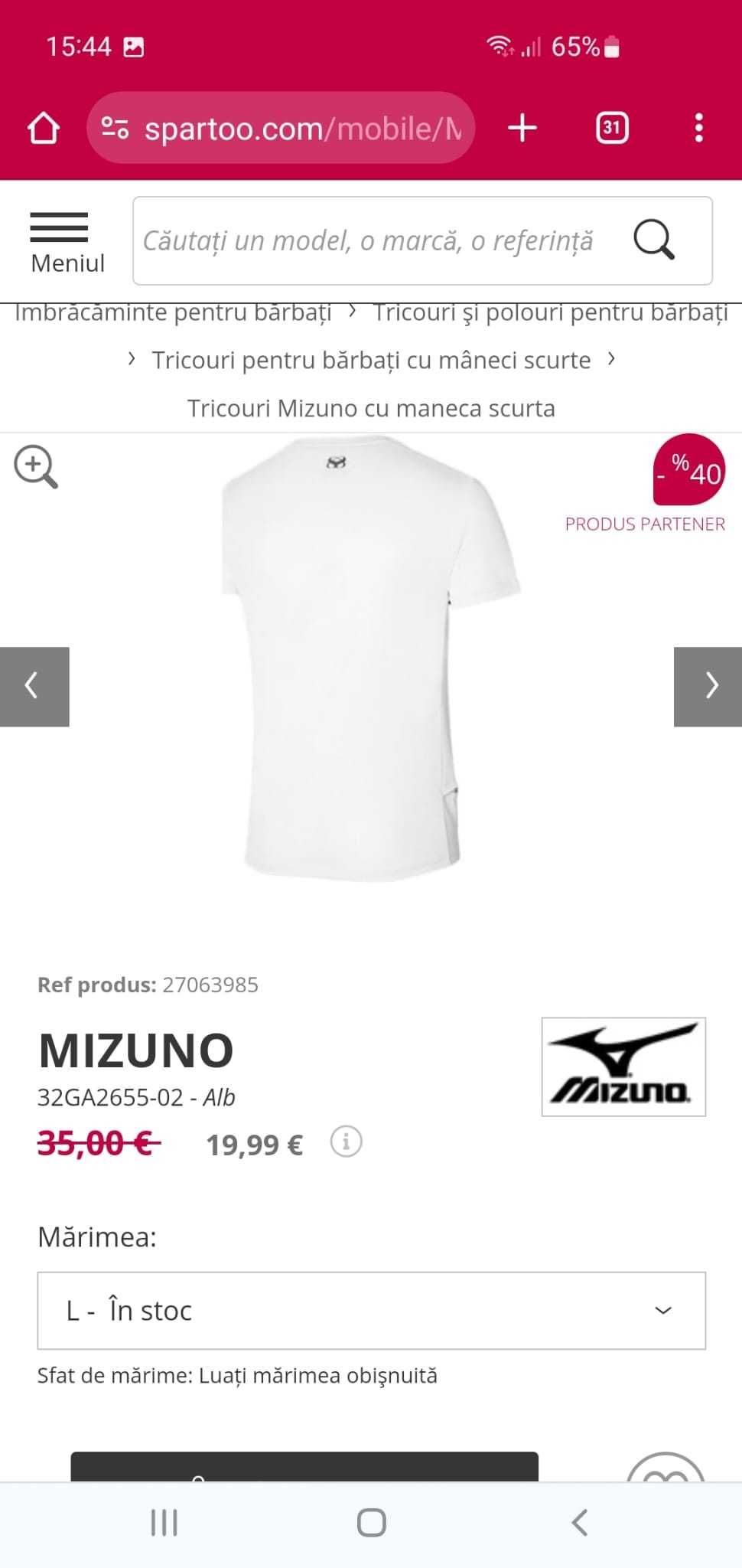 Vand tricou sport barbat Mizuno masura L original nou