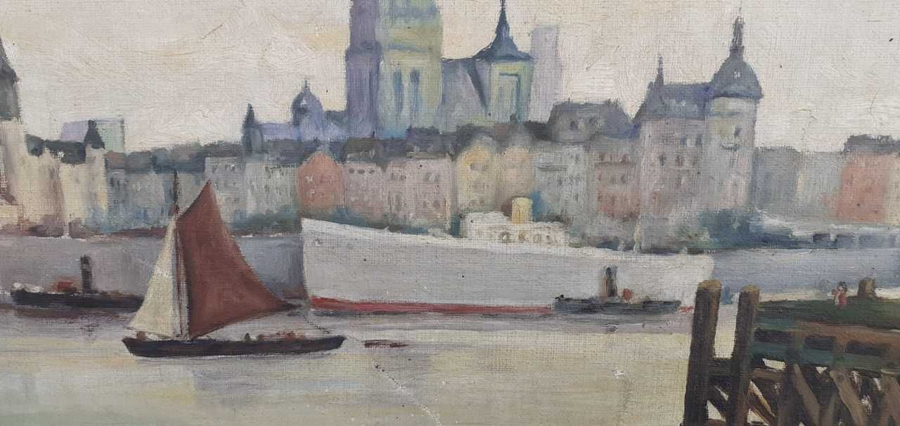 Tablou vechi - in port - semnat Bunescu