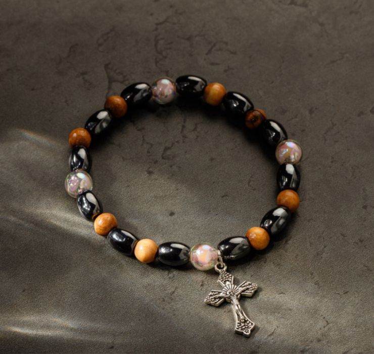 Brățară sfințită la Ierusalim,din Hematit si Mărgele