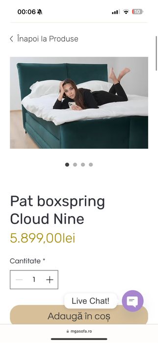 Pat Boxspring 160x200 verde smarald cu 2 tipuri de saltea plus topper
