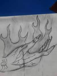 Desen mana cu foc in mana