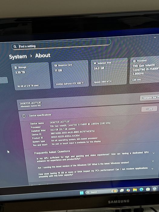 Unitate Dell Alienware Aurora R12 /procesor intel core i5 -11400F