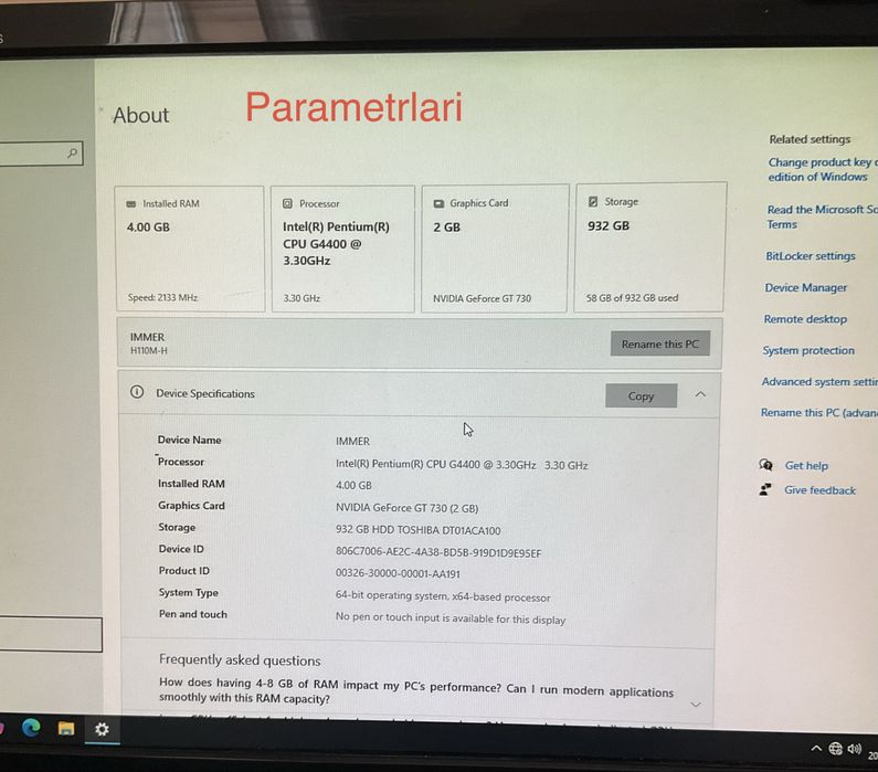 Kompyuter + Monitor + WiFi + Kamera + DVD | Windows 10