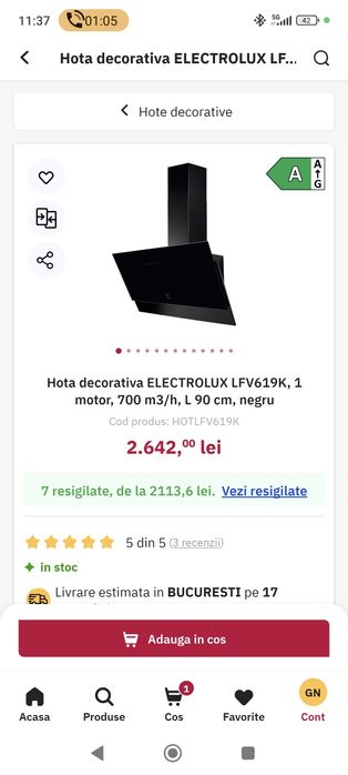 Hotă decorativa Electrolux de 90 cm