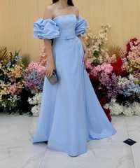 нежное голубое платье со сьемными рукавами