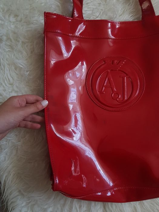 Geanta roșie Armani de lac tote bag