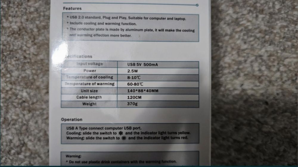 Incalzitor / racitor bauturi cu USB