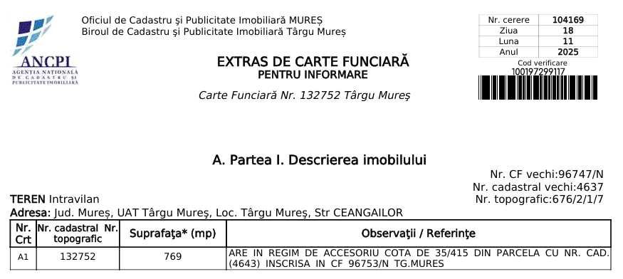 Teren construibil 769 mp - Str. Ceangailor, Tg. Mures (acces Sancraiu)