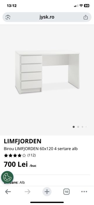 Birou alb din Jisk, transport gratuit, 450 lei