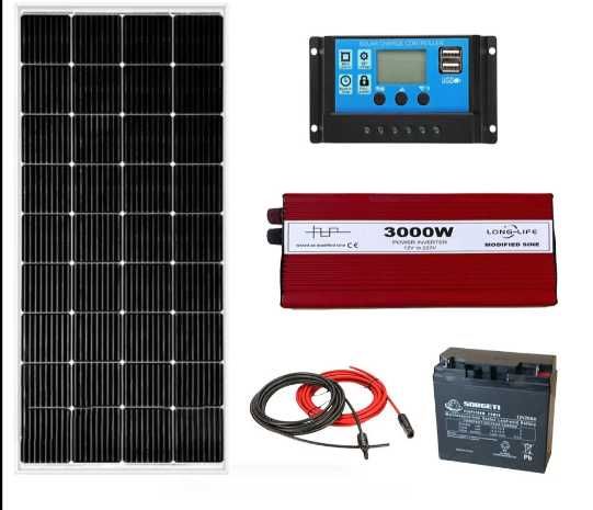 kit panou solar 100W-200W invertor 3000W iluminat gratis,cabana,rulota