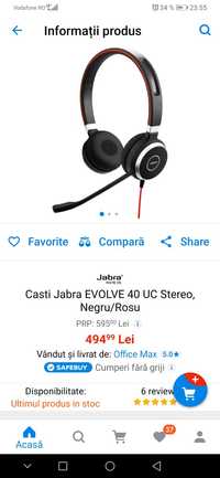 Casti Jabra EVOLVE 40 UC Stereo, Negru/Rosu