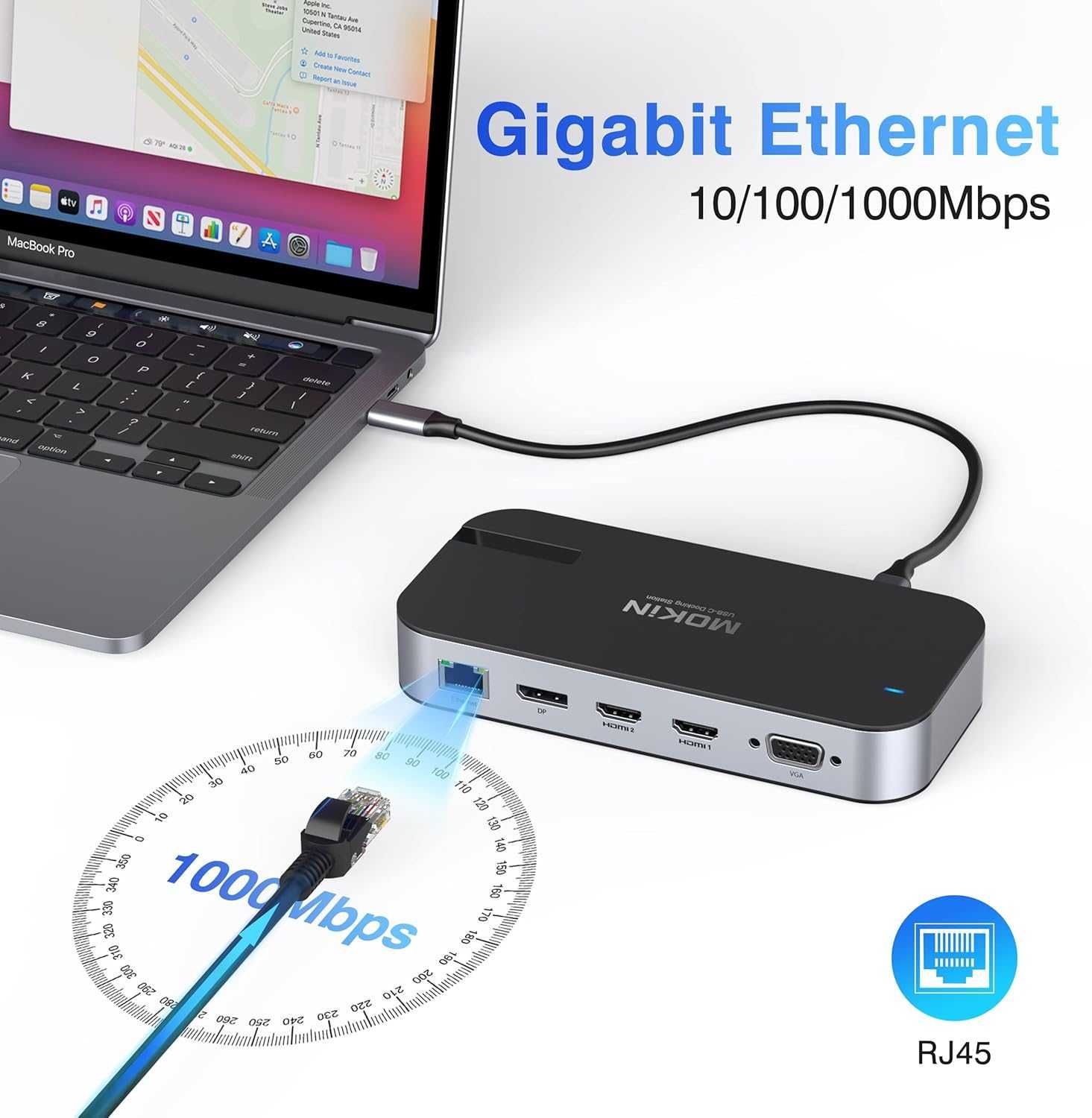 Докинг станция MOKiN за 4 монитора, 16 в 1 USB C с 2 HDMI, DP, 100W...
