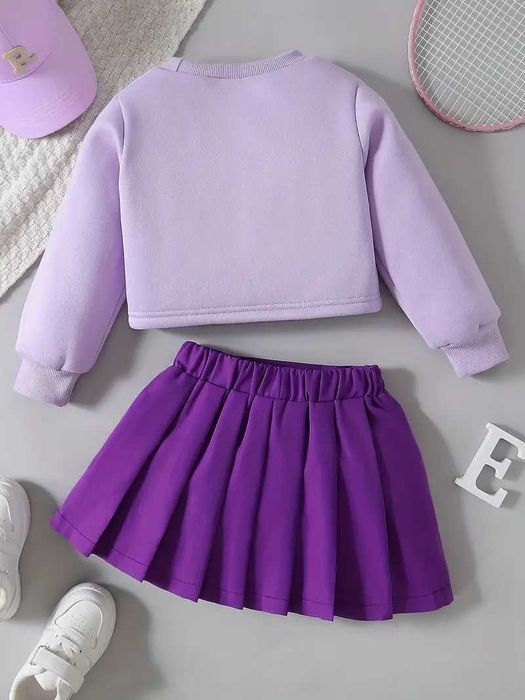 Compleu sport, 2 piese, Bluza maneca lunga si fusta, Mov, 5-6 ani