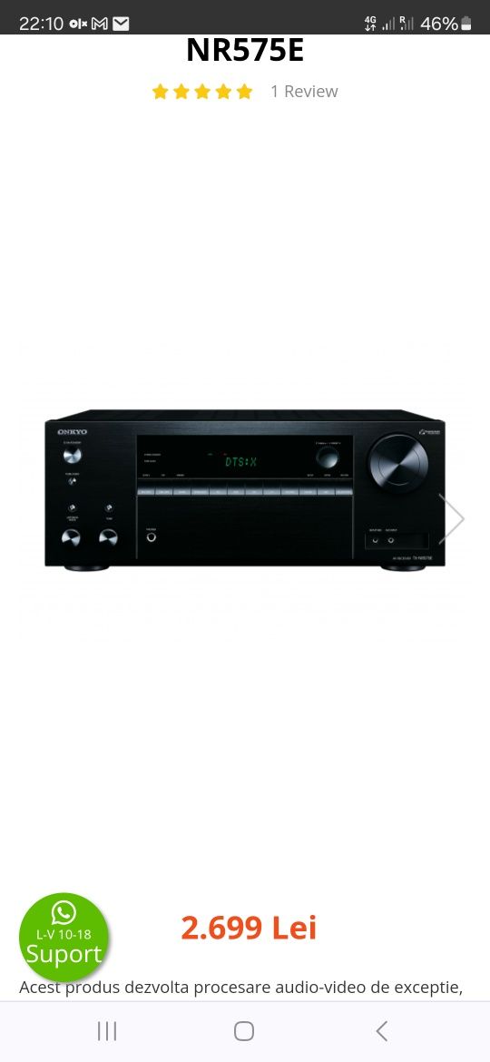 Receiver 7.2 Onkyo TX-NR575E Dolby Atmos DTS:X Bluetooth Wifi Tidal