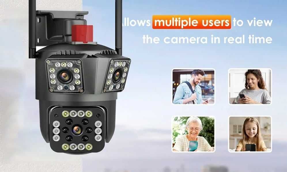 Смарт камера 220V с 3 обектива • Нощно виждане • Завъртане • V380 Pro