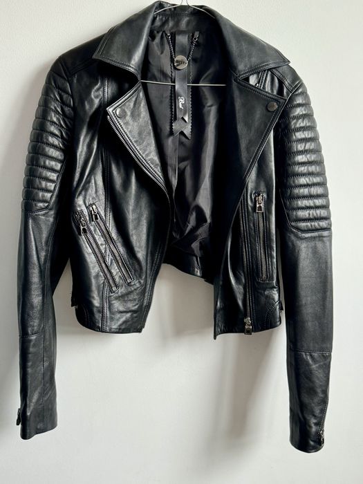 Vand geaca de piele bej si negru, masura S