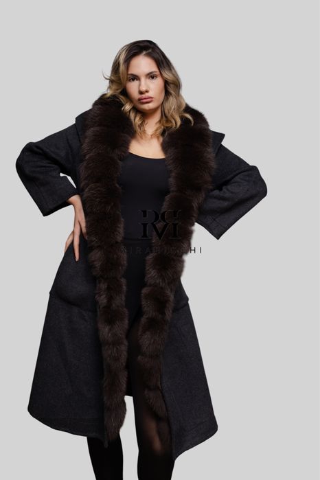 Palton Lung Casmir Blana Naturala