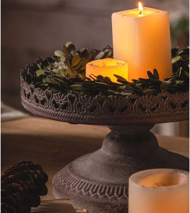 Suport lumanare / Sfesnic retro, 43 x 23 cm, gri