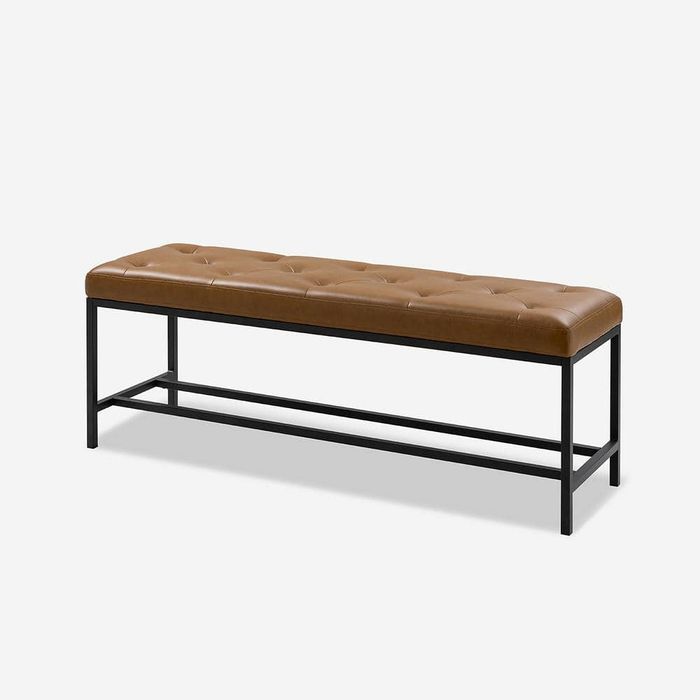 Banca din piele eco, design mid-century,  cadru metalic