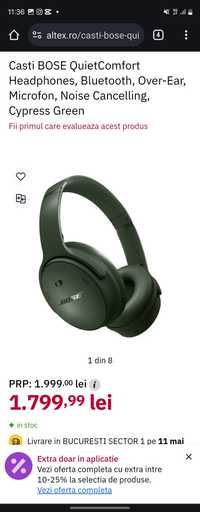 Casti BOSE QuietComfort Headphones, Bluetooth, Over-Ear, Microfon, Noi