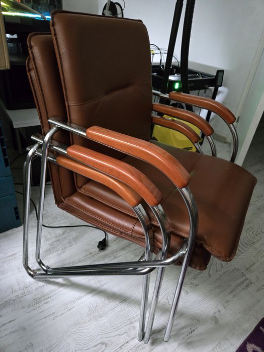 Scaun piele inox si lemn